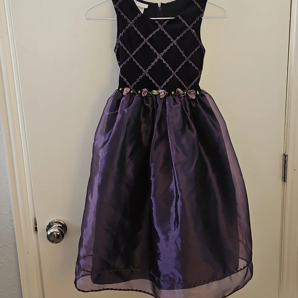 BONNIE JEAN Purple Floral Velvet Chiffon Formal Dress